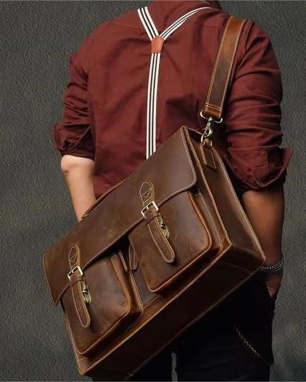 Top Cowhide Leather Computer Bag | Crossbody Business Handbag, Genuine Leather
