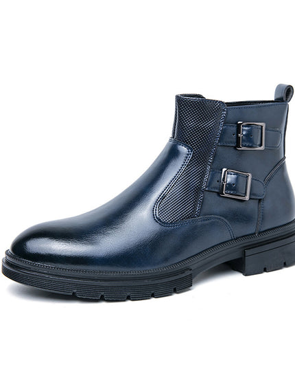 High-top British Double Buckle Slip-on Leather Boots 2023 Autumn And Winter
