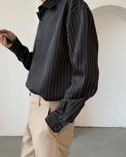 High-grade Striped Loose Silky Casual Overshirt