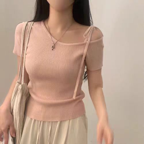Summer Design Lace-up Pure Style Slim And Sexy Top