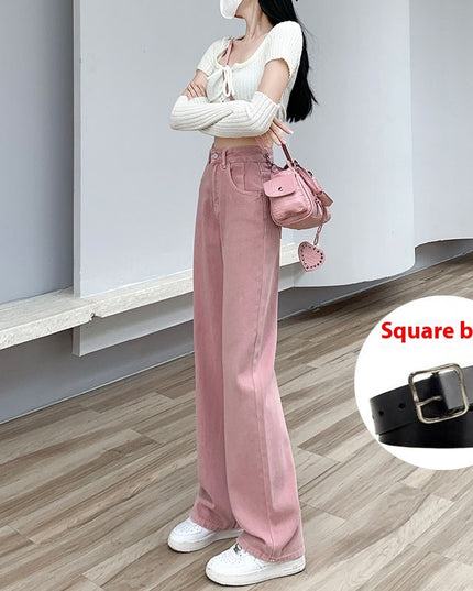 Dirty Pink Wide Leg Denim Women's High Waist Slimming Loose Straight Mop Pants