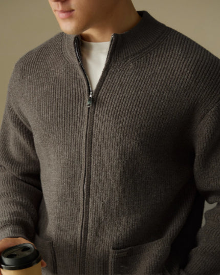Anti-Pilling Heavy Zipper Knitted Cardigan Stand Collar Pocket Sweater