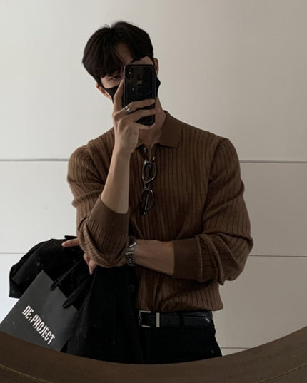 Lapel Sweater Men's Long Sleeve Knitted