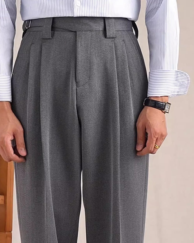 Herringbone Pattern Auger Casual Suit Pants Men's Loose Straight High-grade Non-ironing Double Pleated Trousers