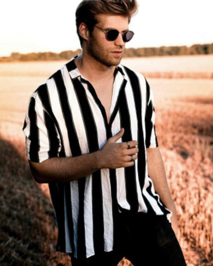 Striped Casual Men's Shirts Short Sleeve Shirts