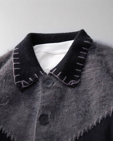 Color Contrast Patchwork Cardigan Knitted Coat Men's Loose Casual Sweater
