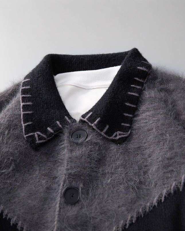 Color Contrast Patchwork Cardigan Knitted Coat Men's Loose Casual Sweater
