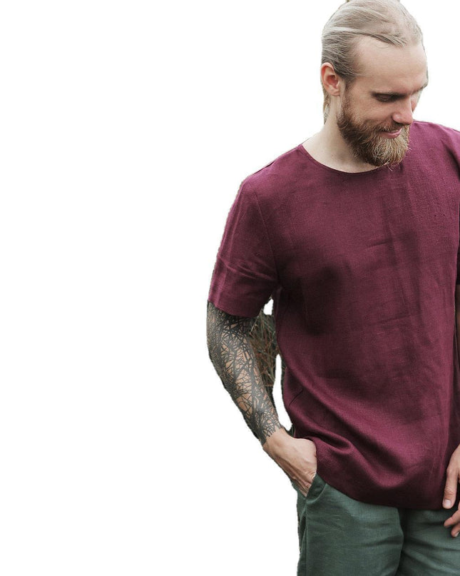 Solid Color Cotton And Linen Ethnic Style Men's T-shirt