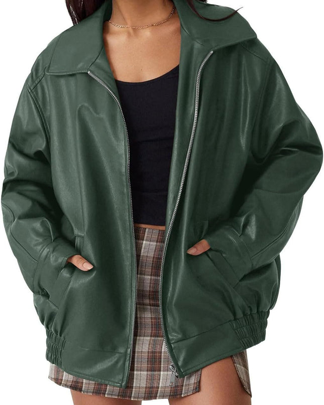 Women's Oversized Biker's Leather Jacket Fall Winter Fashion