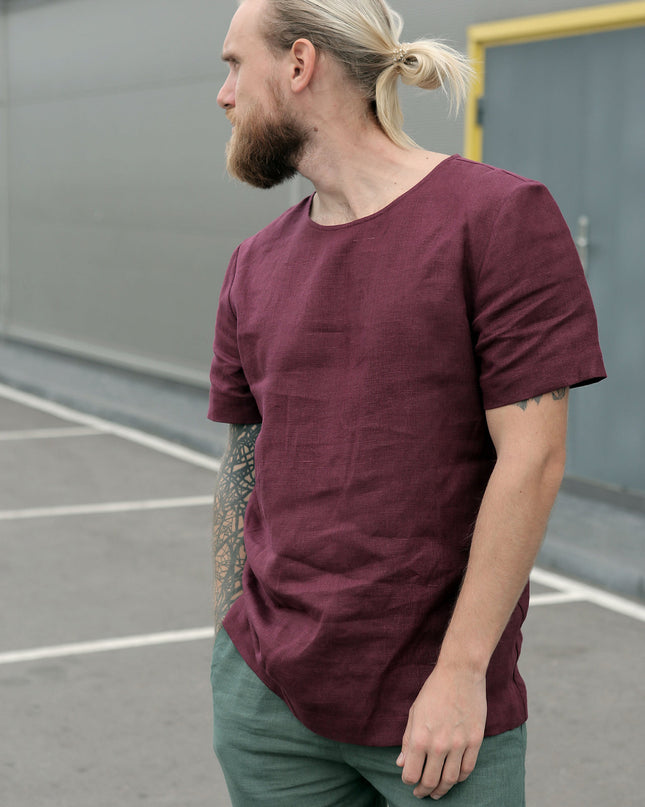 Solid Color Cotton And Linen Ethnic Style Men's T-shirt