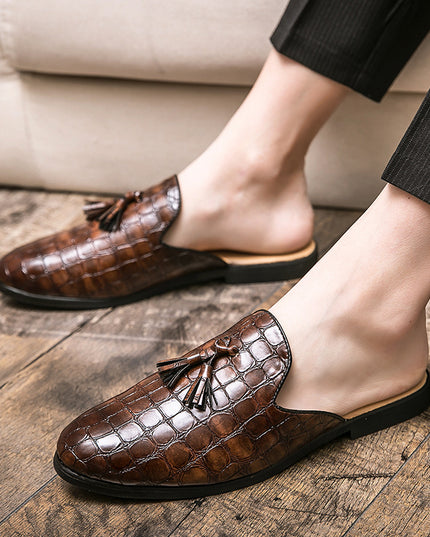 Men's Fashion Half-support Slip-on Tassel Brogue Leather Shoes