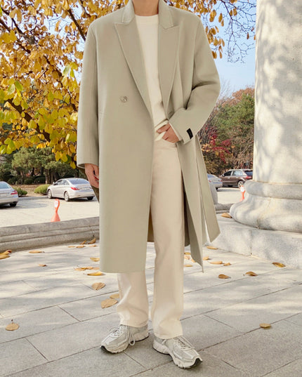 Men's Woolen Coat With Long Thickness Over The Knee