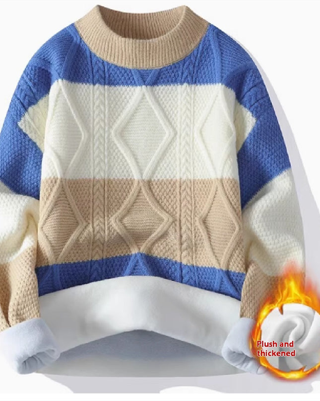 Men's Casual Round Neck Sweater Contrast Color Knitwear Top