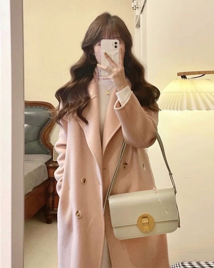 Design Sense Oatmeal Color Small Woolen Overcoat Women's Coat