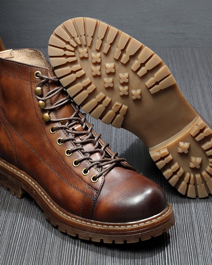 Martin Boots Men's Leather Shoes High-top Retro Plus Velvet Leather  Thick-soled Soft Leather