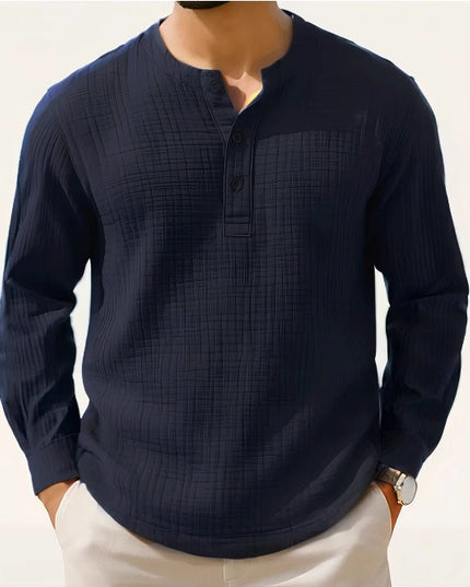Cotton And Linen Long Sleeve Shirt T-shirt Round Neck
