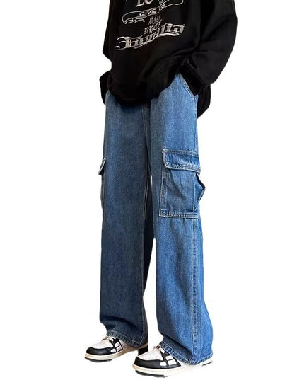 American High Street Fashionable Fashion Wide-leg Men's Loose Lace-up Jeans