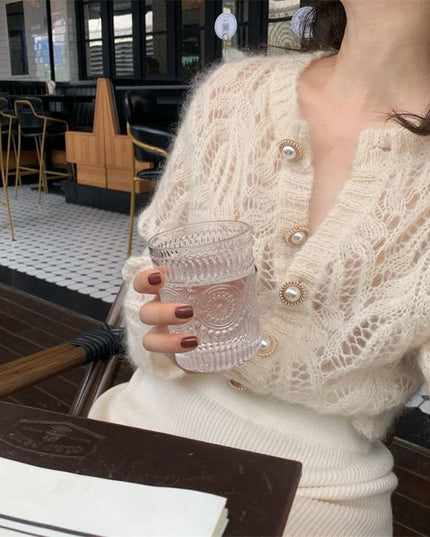 Women's French-style Mohair Hollow-out Thin Knitted Cardigan