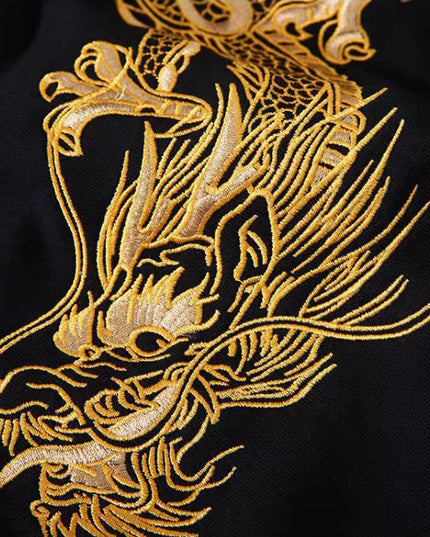 Autumn Winter High-end Hoodie Men's Pure Cotton Golden Dragon Embroidery Loose Hooded Trend Coat