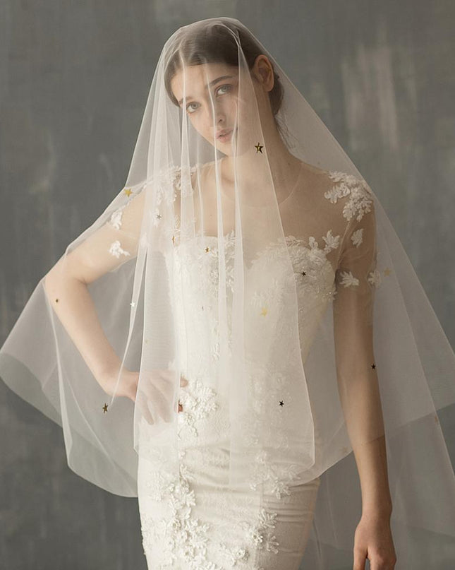 Star Style Hand Sewn Metal Combed Bridal Veil