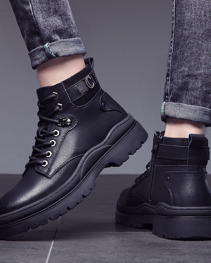 Plover Autumn And Winter Round Head Black Spot Leather Casual