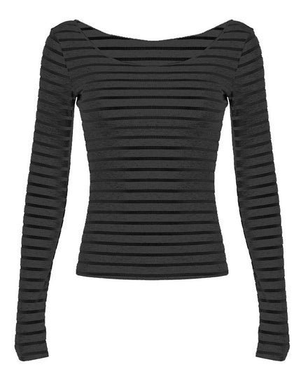 Oblique Shoulder Stripes Lightweight Slim-fit Long Sleeve Casual Top
