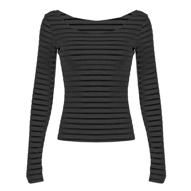 Oblique Shoulder Stripes Lightweight Slim-fit Long Sleeve Casual Top