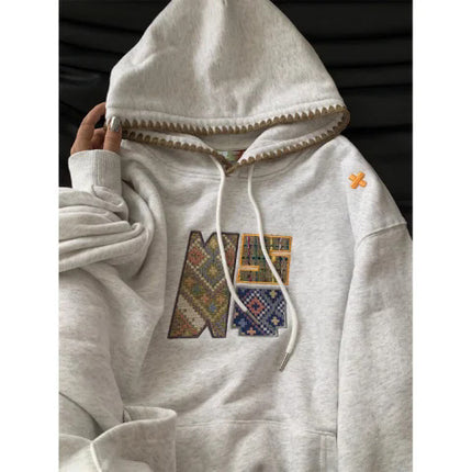 Retro Ethnic Style Woven Patch Versatile Loose Hooded Sweater
