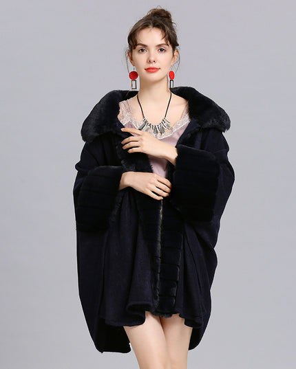 Oversized Loose Rex Rabbit Fur Collar Knitted Cardigan Jacket