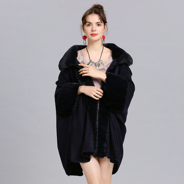 Oversized Loose Rex Rabbit Fur Collar Knitted Cardigan Jacket
