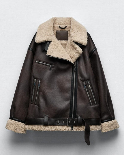 Women's Suede Fur Integrated Motorcycle Jacket