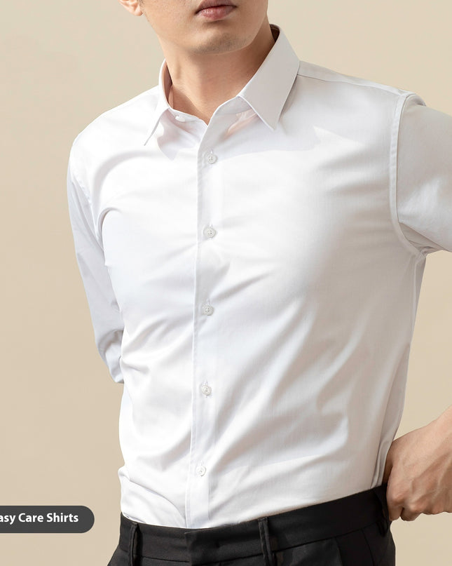 Long Sleeve White Shirt Men's Solid Color Stretch Slim-fitting Iron-free Anti-wrinkle Business Casual Men's Business Wear