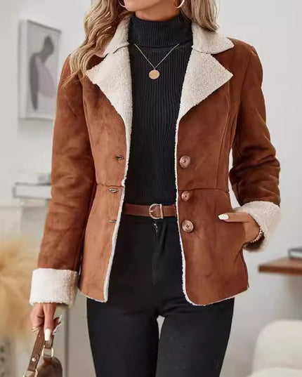 Casual Fashion Cold-proof Warm Fur Integrated Lapel Pocket Jacket