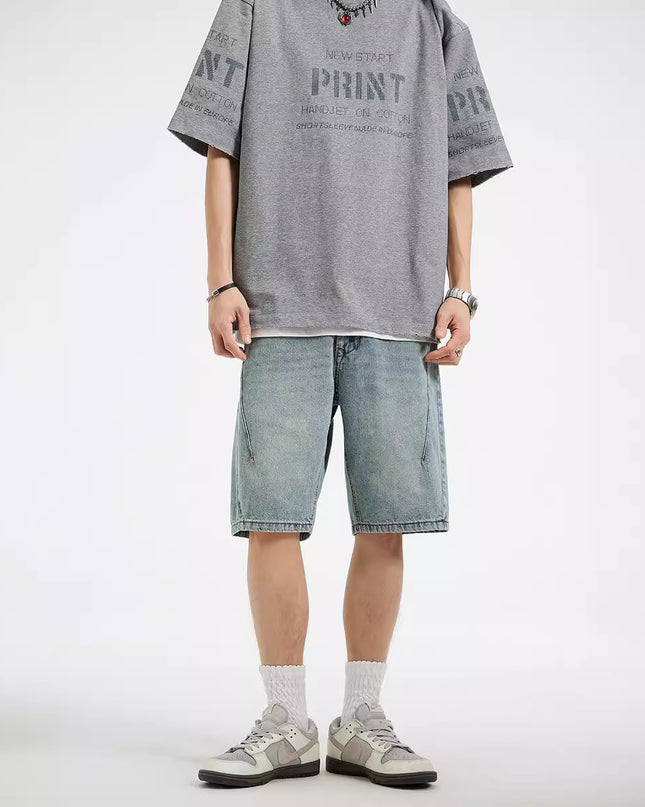 Summer New Structure Loose Straight Denim Shorts Simple All-matching