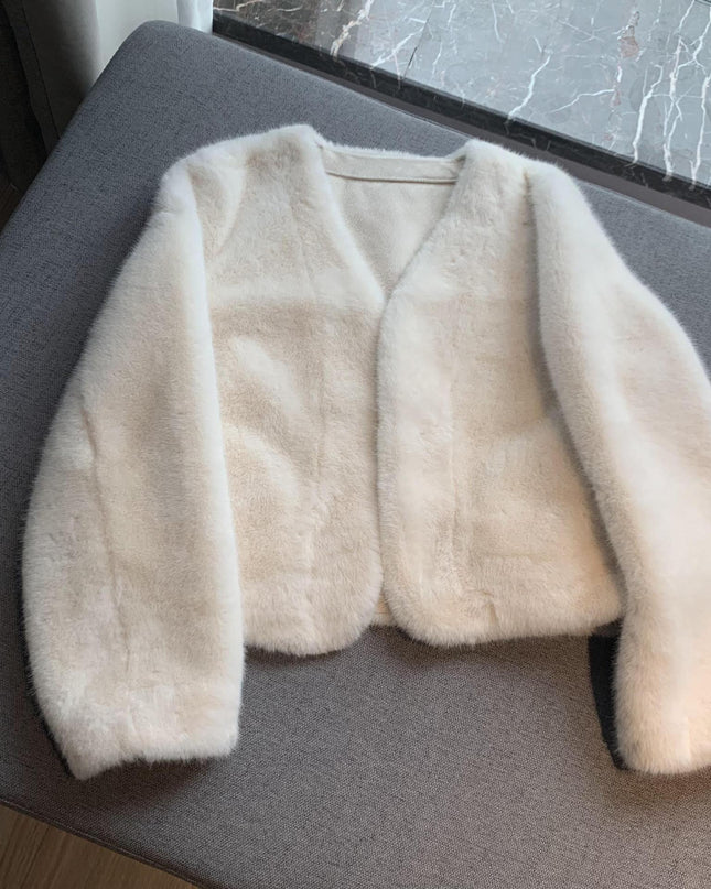 Women's Short Solid Color Eco-friendly Fur Jacket