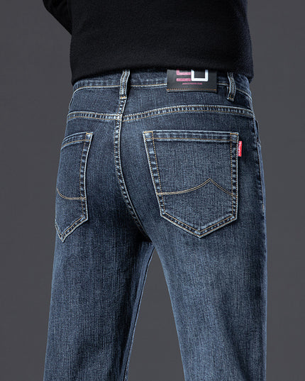 Fleece Padded Jeans Men's Straight Slim Elastic Thickening