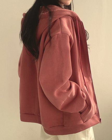 Zipper Plush And Thick Hood Sweater Women's Coat