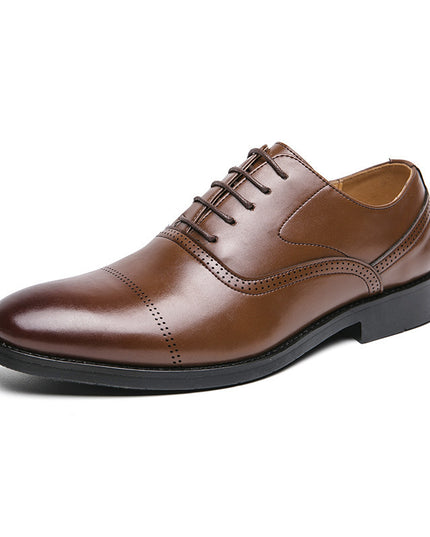 Business Leather Shoes Men's Formal Wear Oxford Pure Color Tied
