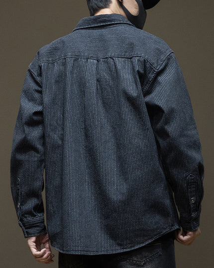 Japanese Style Stripe Denim Men's Long Sleeve Shirt