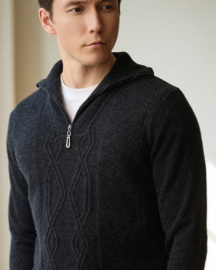 Pure Wool Sweater Half-height Zip Leisure Warm Sweater
