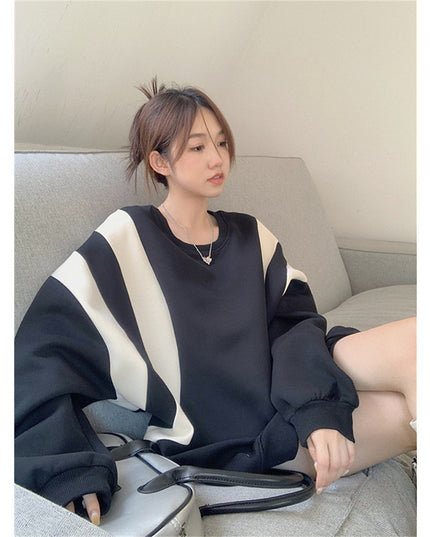 Stitching Contrast Color Design Ins Korean Style Sweater For Women