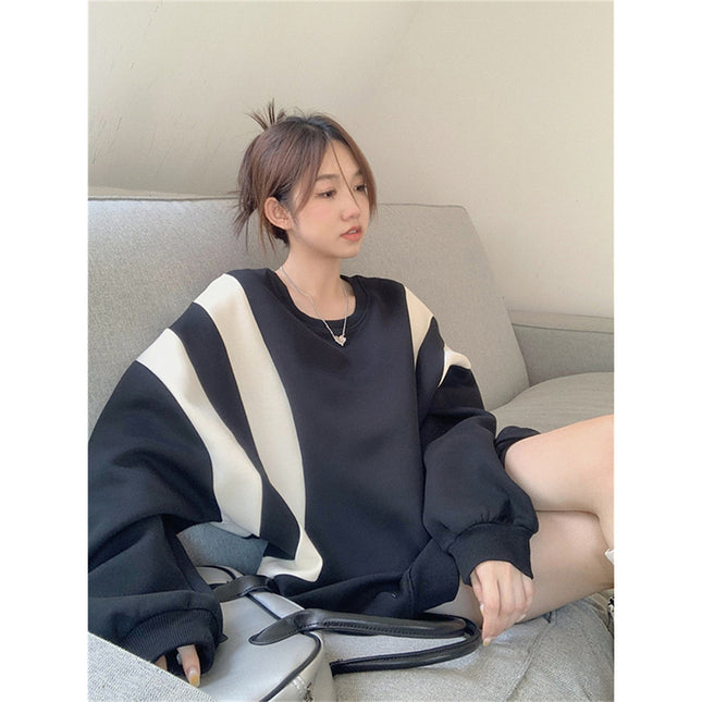 Stitching Contrast Color Design Ins Korean Style Sweater For Women