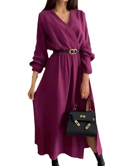 Fashion Long Sleeve Solid Color Waist Tight Dress