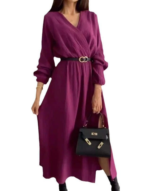 Fashion Long Sleeve Solid Color Waist Tight Dress