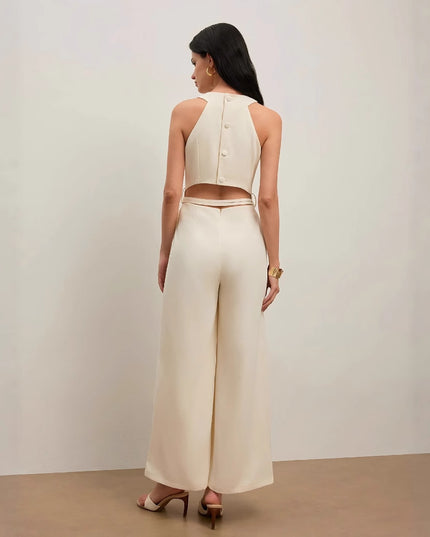 Women's Solid Color And V-neck Sleeveless Fashion Casual Jumpsuit