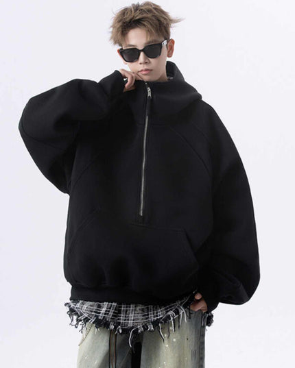 Cropped Hoodie Men's Loose Casual Half Zipper Jacket