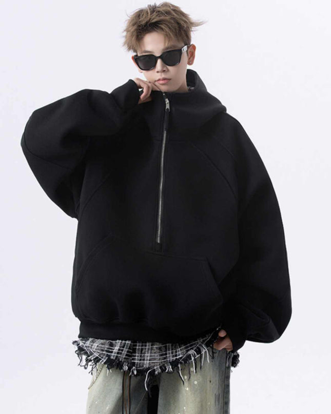 Cropped Hoodie Men's Loose Casual Half Zipper Jacket
