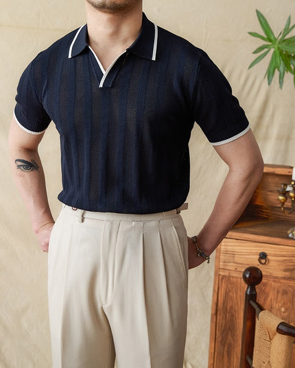 Summer Knitted Scissors Collar Short Sleeve POLO Men