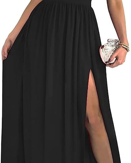 Women's One Shoulder High Split Cutout Sleeveless Elegant Sexy Cocktail Maxi Dress