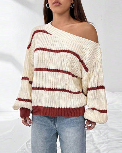 Sexy Off-the-shoulder Loose Striped Women's Sweater